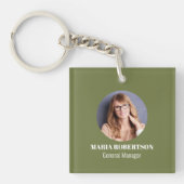 Eenvoudige Zakelijke Foto QR-code Groen Sleutelhanger (Voorkant)