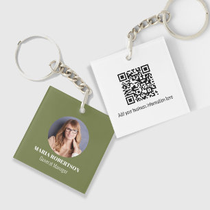 Eenvoudige Zakelijke Foto QR-code Groen Sleutelhanger