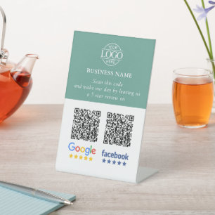 Eenvoudige Zakelijke Google & Facebook Reviews QR Reclamebord Met Voetstuk