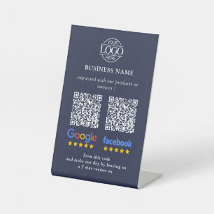 Eenvoudige Zakelijke Google & Facebook Reviews QR Reclamebord Met Voetstuk