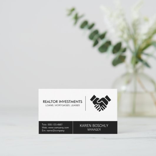 Eenvoudige zakelijke handshake makelaar visitekaartje (Staand voorkant)