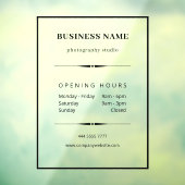 Eenvoudige zakelijke kantoor zwart met openingsure raamsticker (Vel 3)