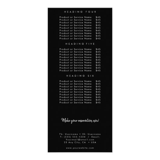 Eenvoudige Zakelijke Logo Dubbelzijdige Prijslijst Reclamekaart (Achterkant)