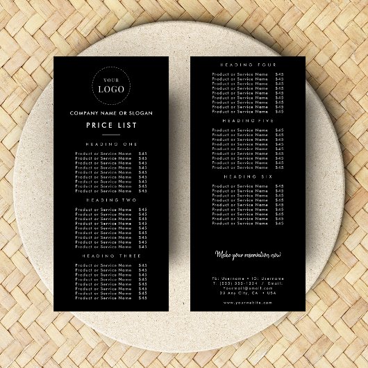 Eenvoudige Zakelijke Logo Dubbelzijdige Prijslijst Reclamekaart