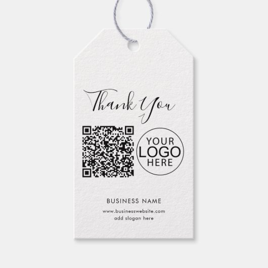Eenvoudige Zakelijke Logo en QR Code Bedankt Cadeaulabel (Voorkant)