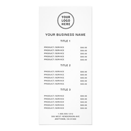 Eenvoudige zakelijke Logo Prijslijst Rack Kaart (Voorkant)