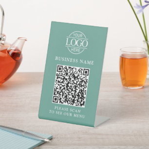 Eenvoudige Zakelijke Logo QR Code Menu Contactloos Reclamebord Met Voetstuk