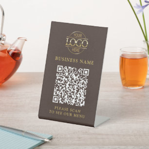 Eenvoudige Zakelijke Logo QR Code Menu Contactloos Reclamebord Met Voetstuk