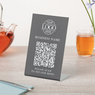 Eenvoudige Zakelijke Logo QR Code Menu Contactloos Reclamebord Met Voetstuk