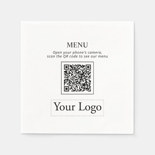 Eenvoudige Zakelijke Logo & QR-code Menu Servetten (Voorkant)