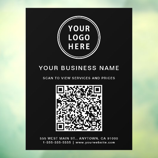 Eenvoudige Zakelijke Logo QR Code Zwart Raamsticker (Vel 3)