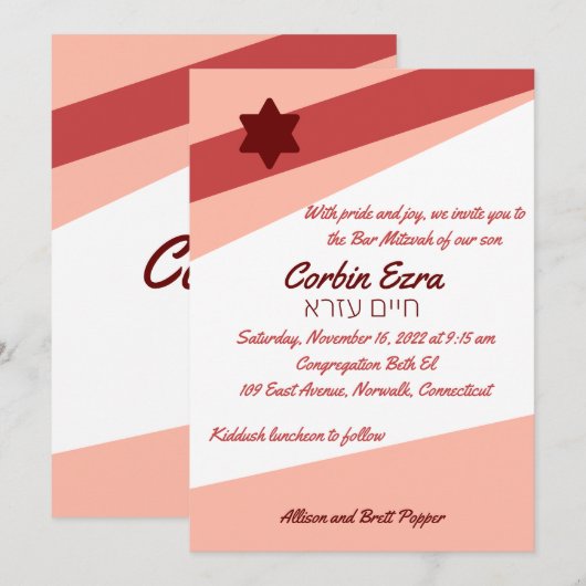 Eenvoudige zalmuitnodiging in hoeken kaart (Voorkant / Achterkant)