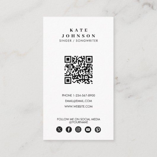 Eenvoudige zanger muzikant foto sociale media QR c Visitekaartje (Achterkant)