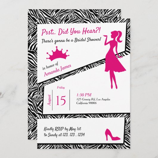 Eenvoudige Zebra met roze Details Vrijgezellenfees Kaart (Voorkant / Achterkant)