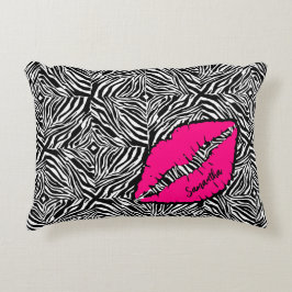 Eenvoudige Zebra met roze lippen gepersonaliseerd Accent Kussen