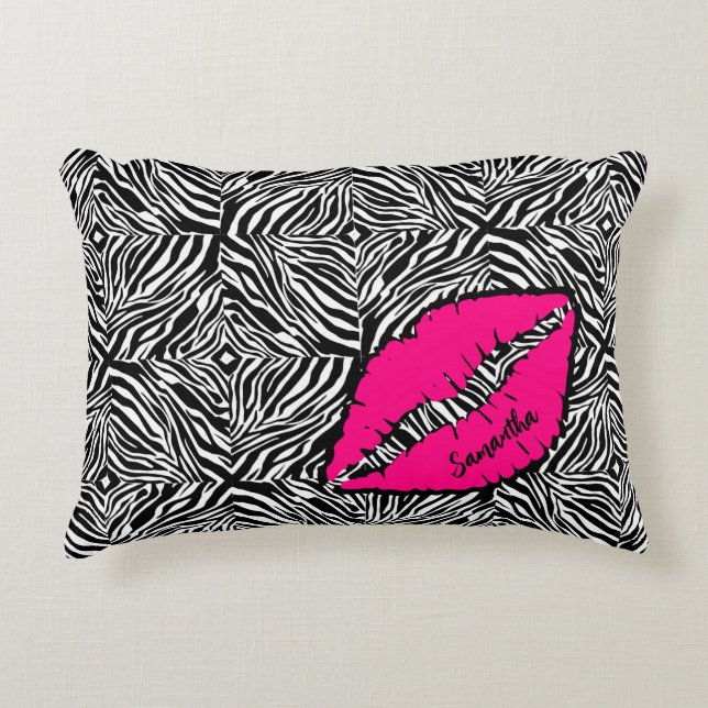 Eenvoudige Zebra met roze lippen gepersonaliseerd Accent Kussen (Voorkant)