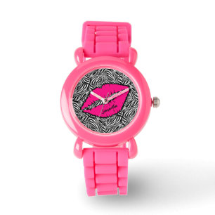 Eenvoudige Zebra met roze lippen gepersonaliseerd Horloge