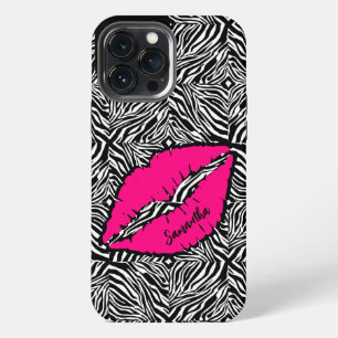 Eenvoudige Zebra met roze lippen gepersonaliseerd iPhone 13 Pro Max Hoesje