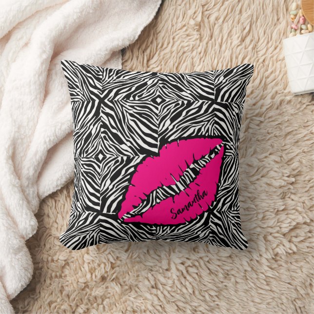 Eenvoudige Zebra met roze lippen gepersonaliseerd Kussen (Deken)