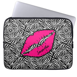 Eenvoudige Zebra met roze lippen gepersonaliseerd Laptop Sleeve