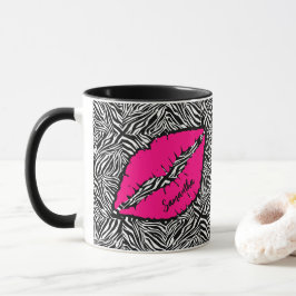 Eenvoudige Zebra met roze lippen gepersonaliseerd Mok