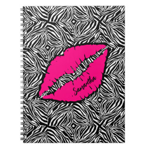 Eenvoudige Zebra met roze lippen gepersonaliseerd Notitieboek