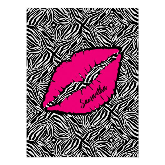 Eenvoudige Zebra met roze lippen gepersonaliseerd Perfect Poster (Voorkant)