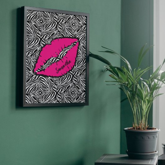 Eenvoudige Zebra met roze lippen gepersonaliseerd Poster
