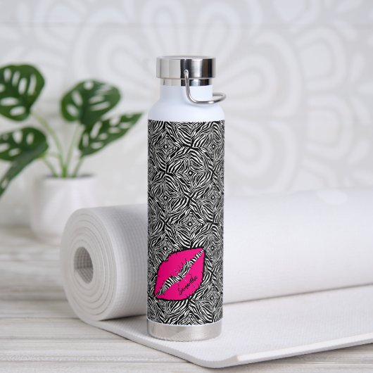 Eenvoudige Zebra met roze lippen gepersonaliseerd Waterfles (Yoga)