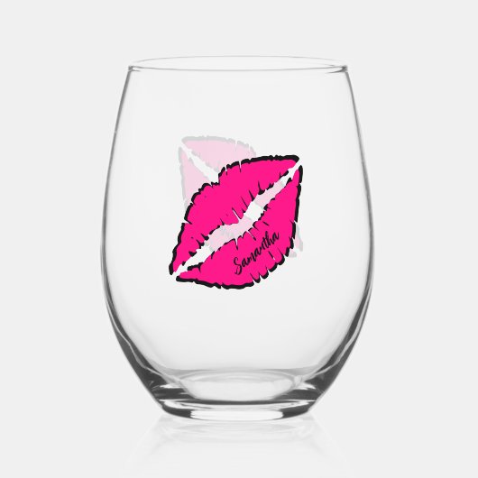 Eenvoudige Zebra met roze lippen gepersonaliseerd Wijnglas Zonder Voet (Achterkant)