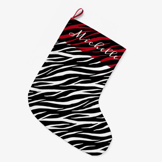 Eenvoudige Zebra Print Black White Cute Modern Pat Grote Kerstsok (Voorkant (Hangend))