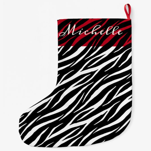 Eenvoudige Zebra Print Black White Cute Modern Pat Grote Kerstsok (Achterkant)
