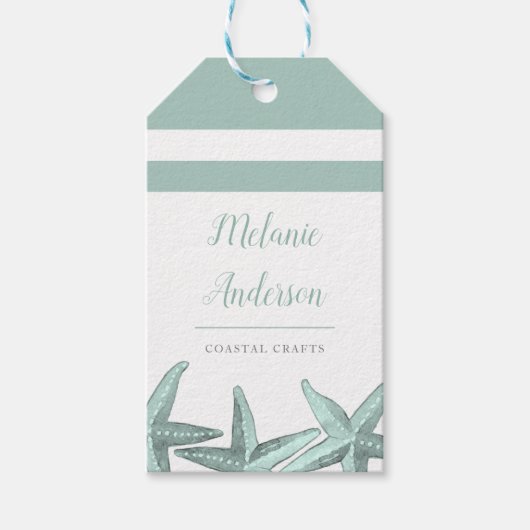 Eenvoudige zeeglas Waterverf zeesterren kustambach Cadeaulabel (Voorkant)