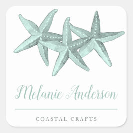Eenvoudige zeeglas Waterverf zeesterren kustambach Vierkante Sticker