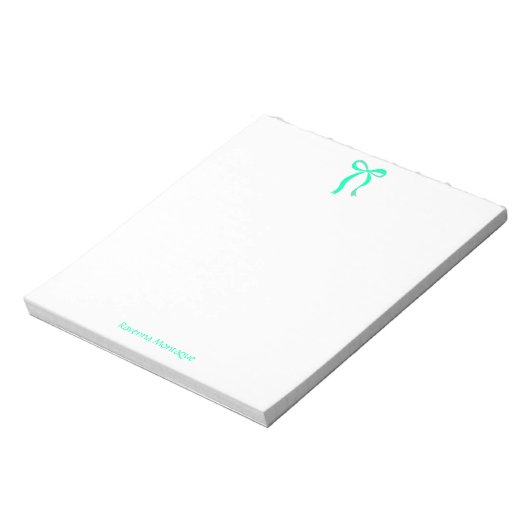 Eenvoudige zeegroene strik schrift aangepaste naam notitieblok (Linkerzijde)