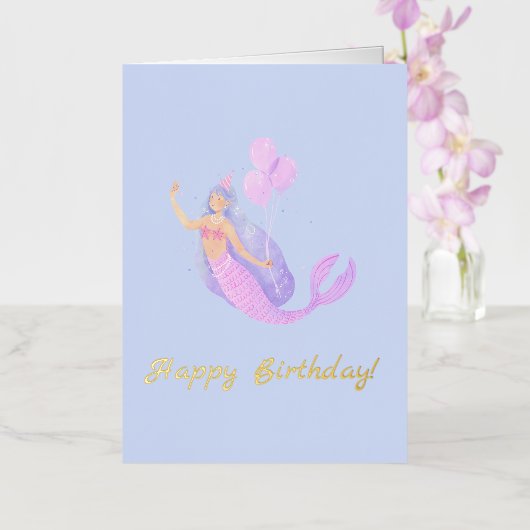 Eenvoudige zeemeermin verjaardag blauw folie wenskaart (Orchidee)