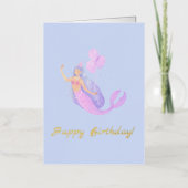Eenvoudige zeemeermin verjaardag blauw folie wenskaart (Voorkant)