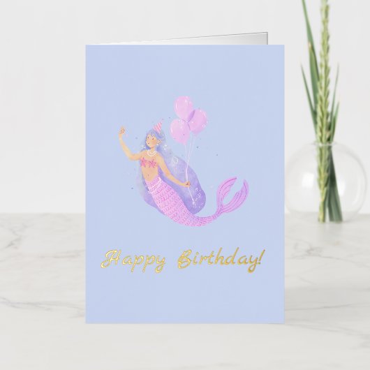 Eenvoudige zeemeermin verjaardag blauw folie wenskaart (Voorkant)