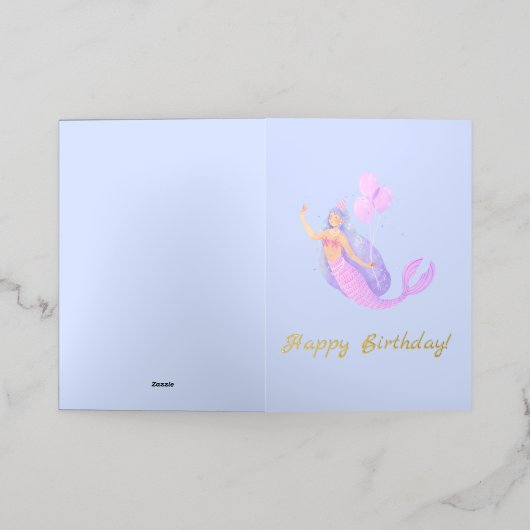 Eenvoudige zeemeermin verjaardag blauw folie wenskaart (Buiten Laag)