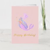 Eenvoudige Zeemeermin Verjaardag Roze Peach Folie Wenskaart (Voorkant)