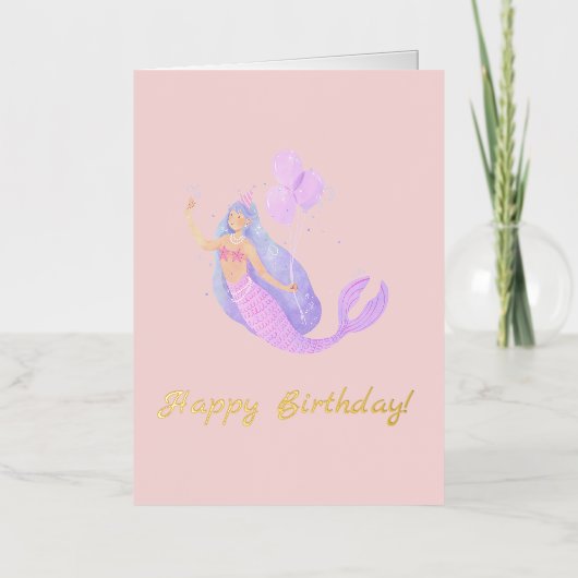 Eenvoudige Zeemeermin Verjaardag Roze Peach Folie Wenskaart (Voorkant)