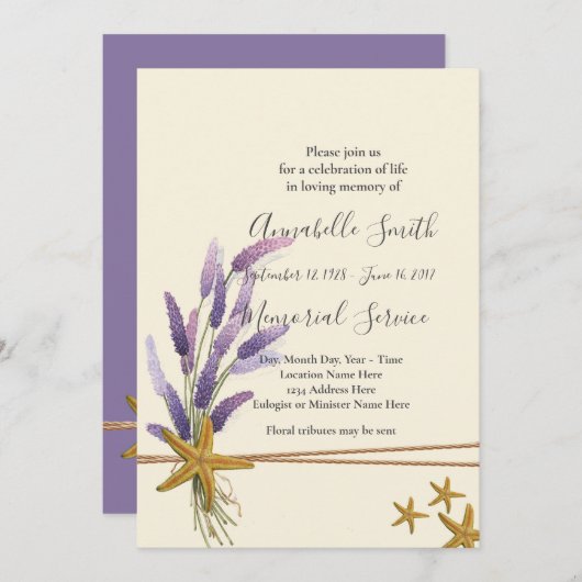  eenvoudige zeester Loving Memory Kaart (Voorkant / Achterkant)