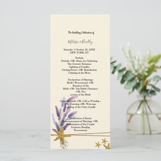  Eenvoudige zeesterren ceremonie Programma Programmakaart (Staand voorkant)