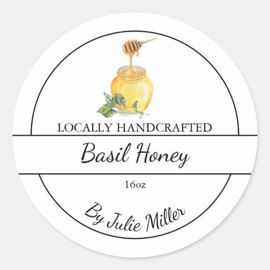 Eenvoudige zelfgemaakte Basil geïnfundeerde Honey Ronde Sticker (Voorkant)