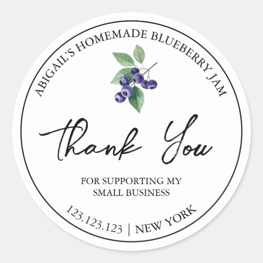 Eenvoudige zelfgemaakte Blueberry Jam Dank u Label (Voorkant)
