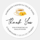 Eenvoudige zelfgemaakte calendula thee bedankt lab ronde sticker (Voorkant)