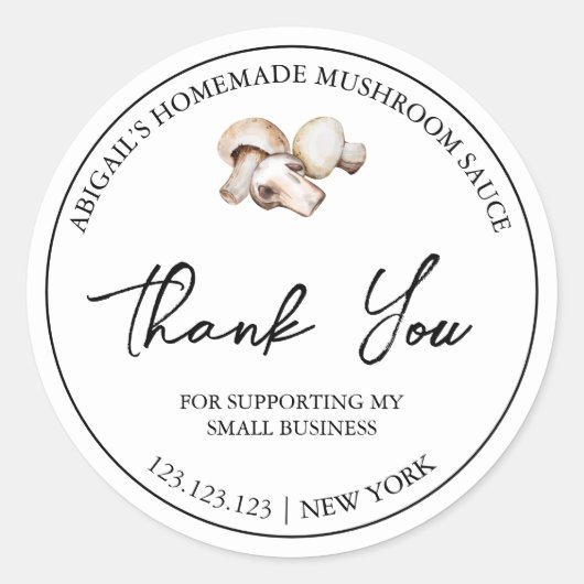 Eenvoudige zelfgemaakte champignonsaus bedankt lab ronde sticker (Voorkant)