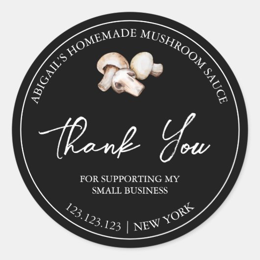Eenvoudige zelfgemaakte champignonsaus bedankt lab ronde sticker (Voorkant)