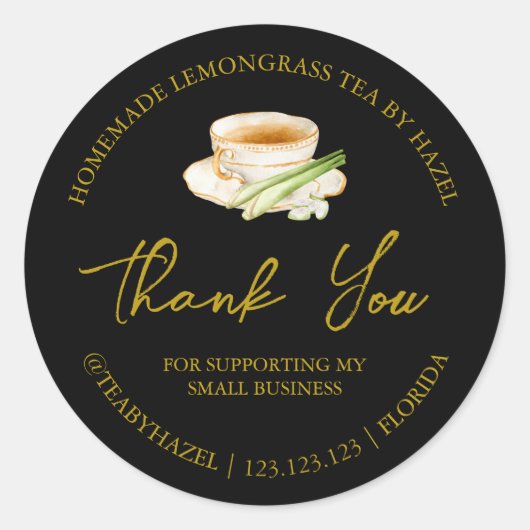 Eenvoudige zelfgemaakte citroengras thee bedankt l ronde sticker (Voorkant)