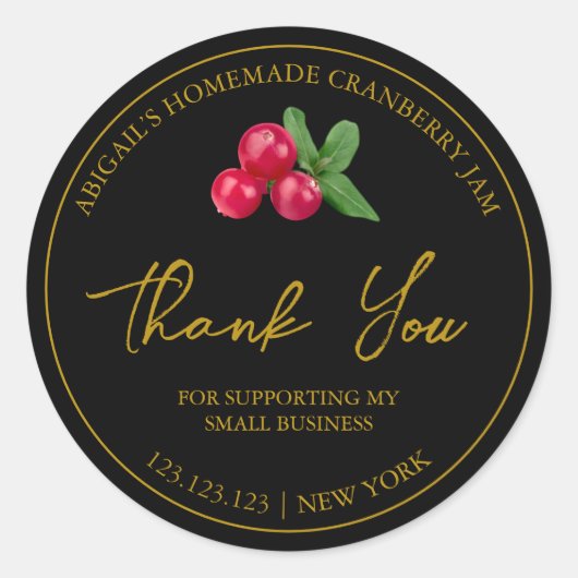 Eenvoudige zelfgemaakte Cranberry Jam Dank u Label (Voorkant)